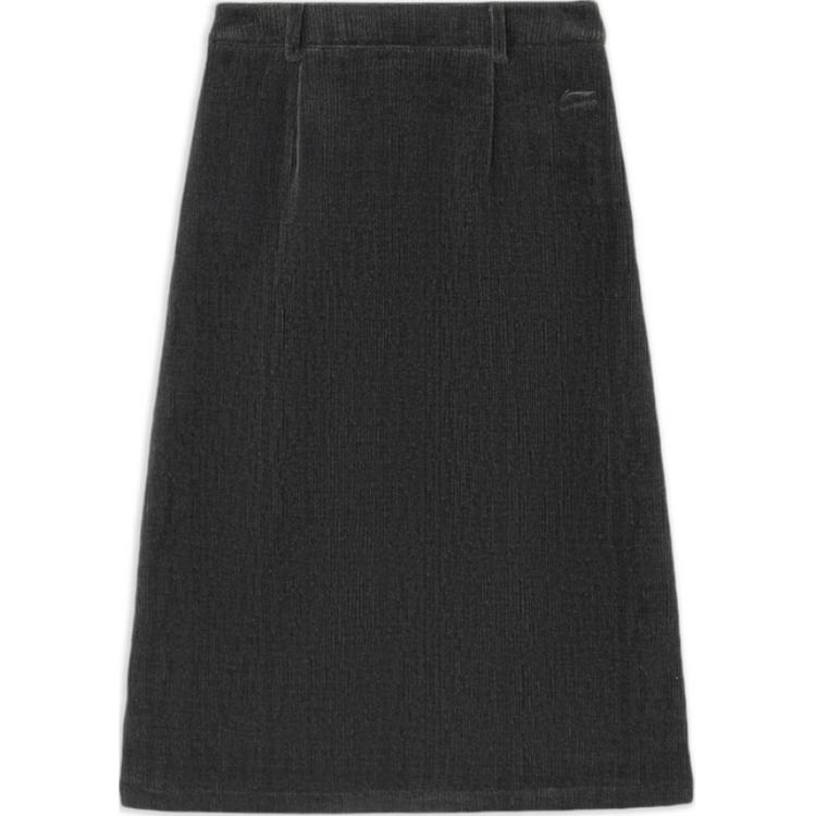 Li-Ning Sports Lifestyle Series Solid Color Mid-Rise Comfortable Breathable Versatile Straight Casual Long Skirt Women skirts Black ASKS006-1