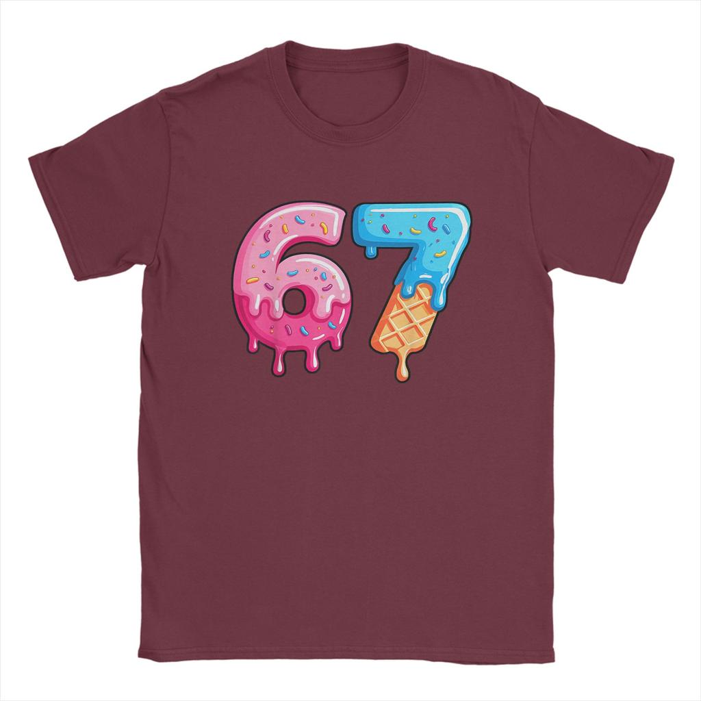 Vintage TShirt Beach Six Seven Ice Cream Drip Cool Meme 67 Funny Number T Shirts Cotton Tee Shirt for Unisex Y2K Short Sleeve Tops