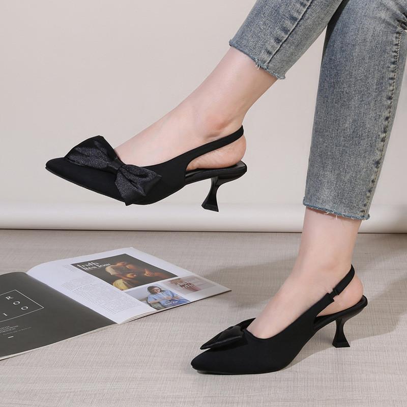 Summer Womens Butterfly Bow Backless Slip On Shoes With Rubber Sole For Casual Wear