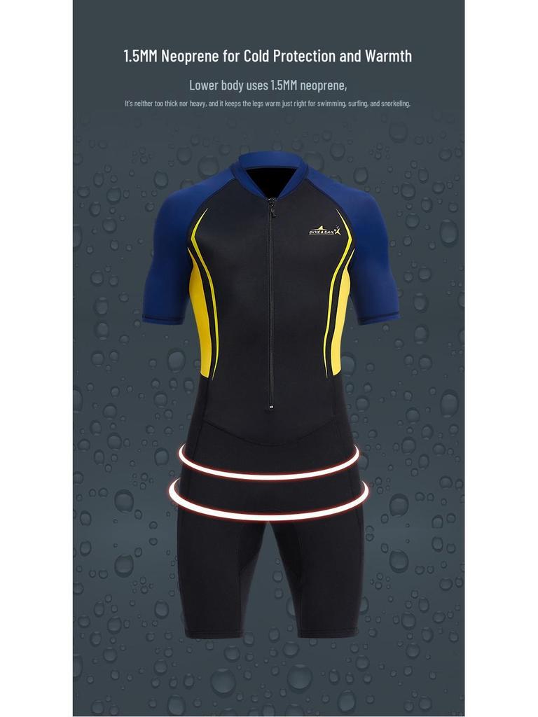 1.5MM Unisex Short Sleeve Wetsuit - One-Piece Diving, Snorkeling, Surfing, Jellyfish Protection, Sun Shield