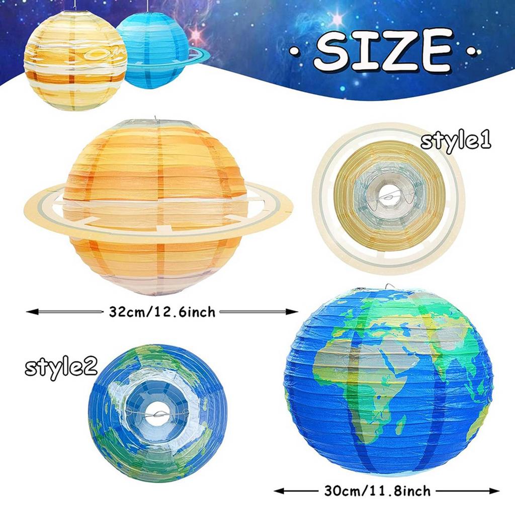 ABWR-16Pcs Space Paper Lanterns Multi-Color Solar System Planets Lanterns 12Inch Outer Space Themed Party Supplies
