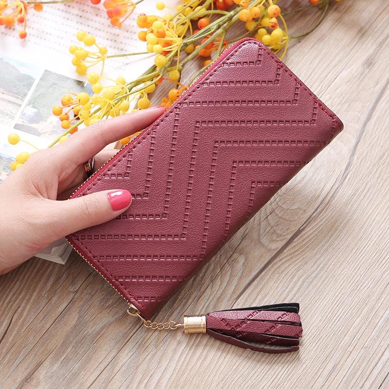 Women's Wallet Long Zipper Single Handle Bag with Wave Pattern Wallet