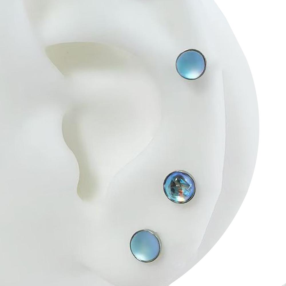 JT 1Pcs F136 Titanium Lip Studs AB Colour Moonstone Polished Opal Ear Bone Studs Body Piercing Jewellery