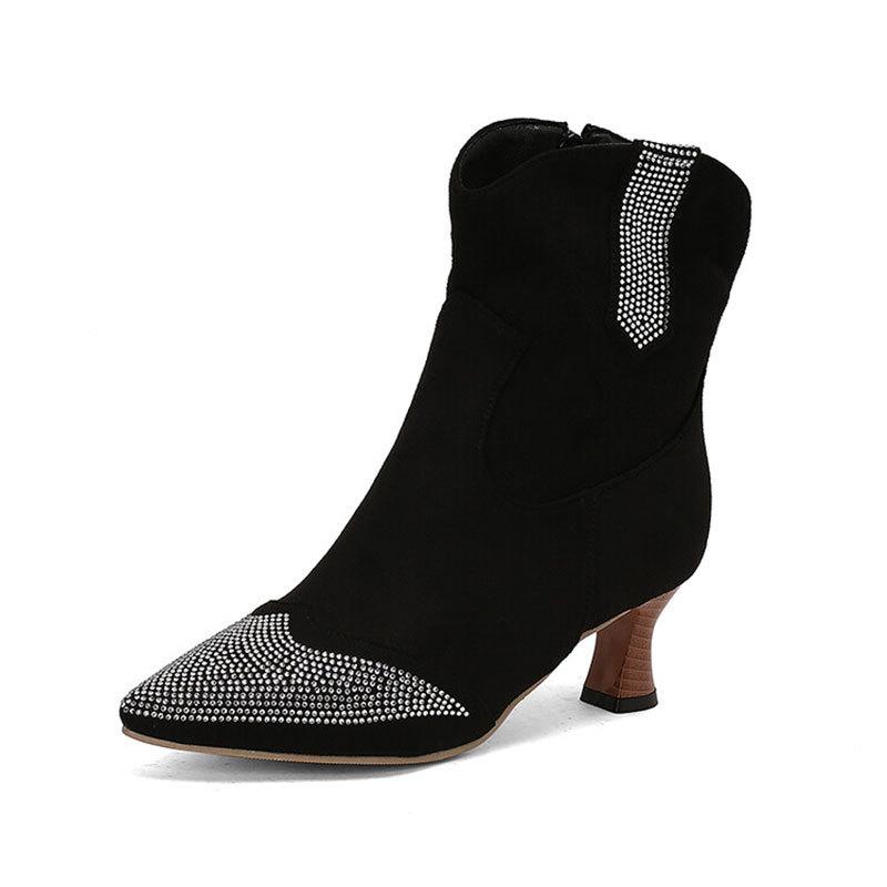Spring Autumn Womens Ankle Boots for Women Suede Women High-heeled Boots Street Fashion Women Crystal Shoes Botines Para Mujeres