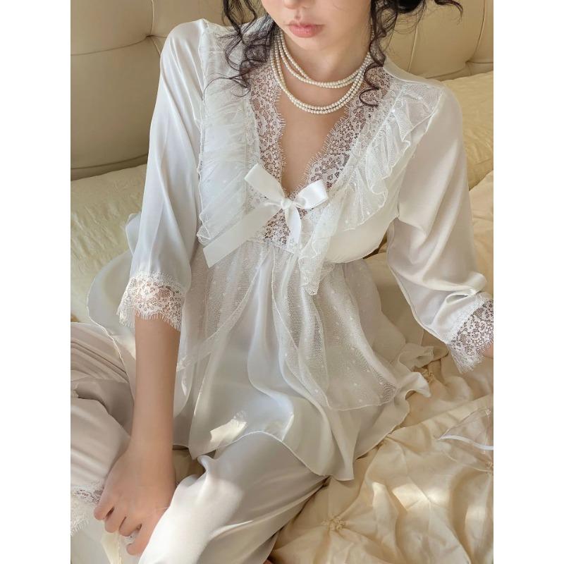 

Женский пижамный комплект из 2 предметов в стиле французского дворца, пижамный костюм принцессы, весенне-летний комплект с короткими рукавами, домашняя одежда для отдыха XL белый