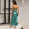 Summer Women's Fashion Print Pleated Strapless Ankel-Length Dress