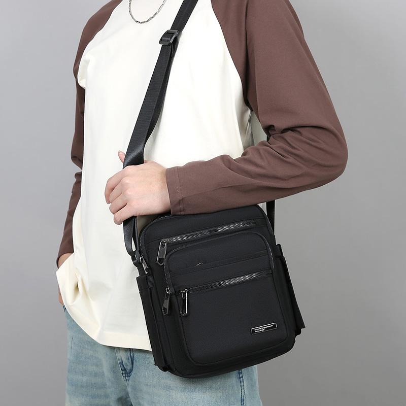Men Multi-layer Shoulder Bag Fashionable Casual Lightweight Nylon Crossbody Bag for Daily Outing Commuting Small Handbag