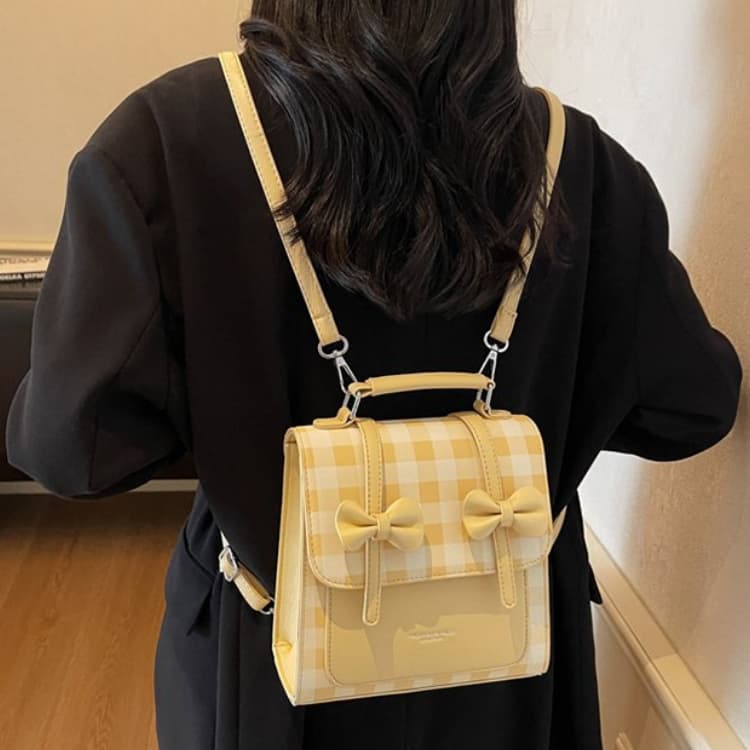 Bow Plaid Shoulder Small Square Bag Female