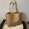 Simple Solid Color Large Capacity Tote Bag Casual Soft Leather Shoulder Bag for Women