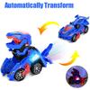 2-in-1 verwandelndes Dinosaurier-Spielzeug, automatisches Dinosaurier-Transformator-Spielzeug mit LED-Licht und Musik, Elektrofahrzeug-Spielzeugauto für Kinder ab 2 Jahren, Geschenk
