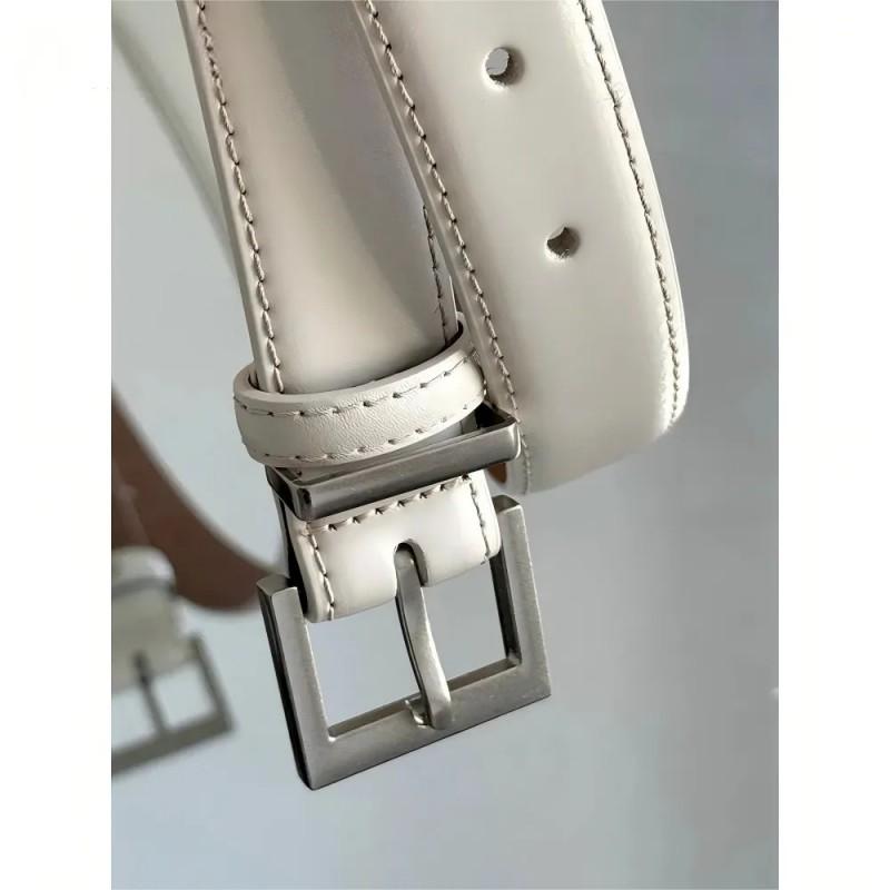 Minimalist White PU Leather Belt Women Slim Fit Alloy Buckle Clean Aesthetic Versatile Office Casual Wear