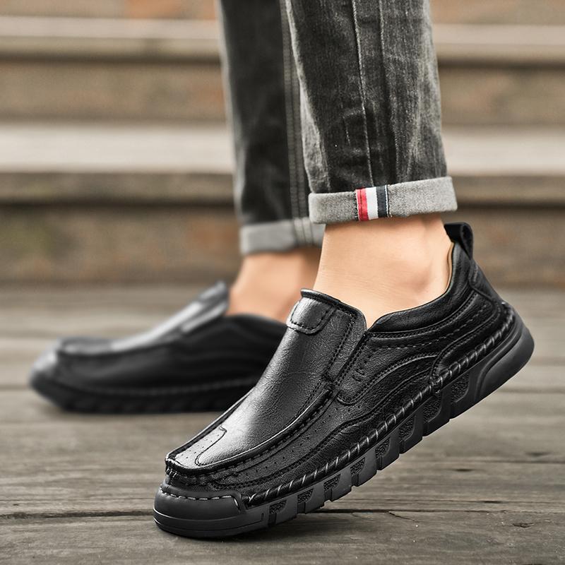 Mocasines de cuero hechos a mano para hombre, mocasines casuales y cómodos, sin cordones, planos, para caminar, gran oferta