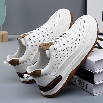 Summer Hollow White Shoes Men's Punched Men's Shoes Casual Leather Shoes Men's Thick-soled Versatile Leather Breathable Board Shoes Tide