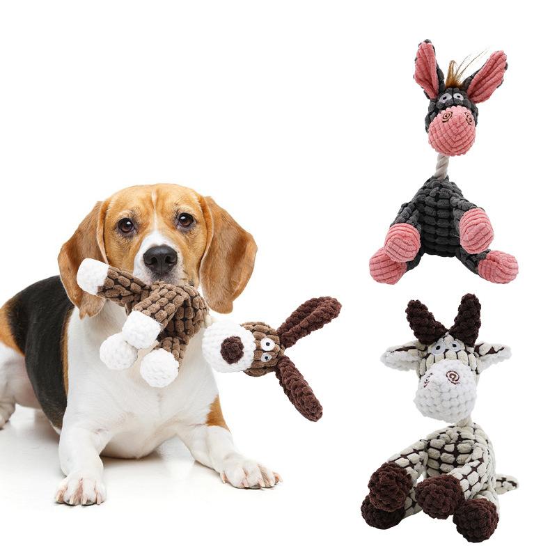 Fun Pet Toy Donkey Shape Corduroy Chew Toy for Dogs Puppy Squeaker Squeaky Plush Bone Molar Dog Toy Pet Training Dog Accessories