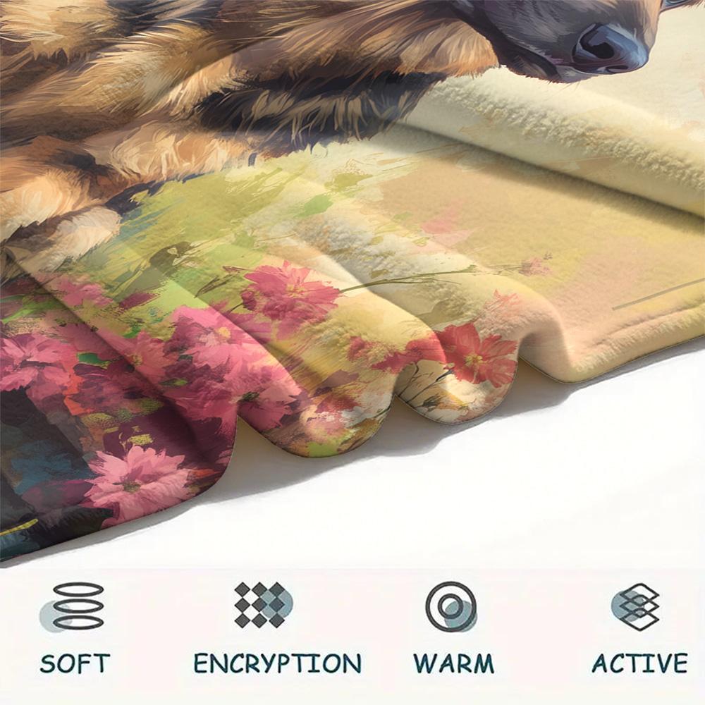 Flower Fence Dogs  Print Flannel Blanket, High quality Comfortable for All Seasons, Home Decor, Warmth and Comfort