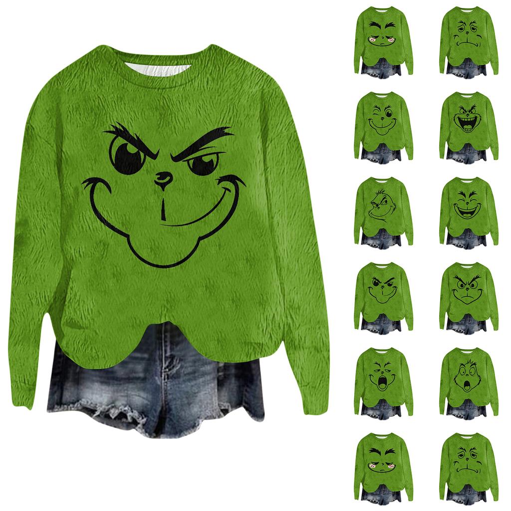 Ladies' Fashionable Round Neck Pullover Long Sleeved Top Christmas Printed Sweatshirt