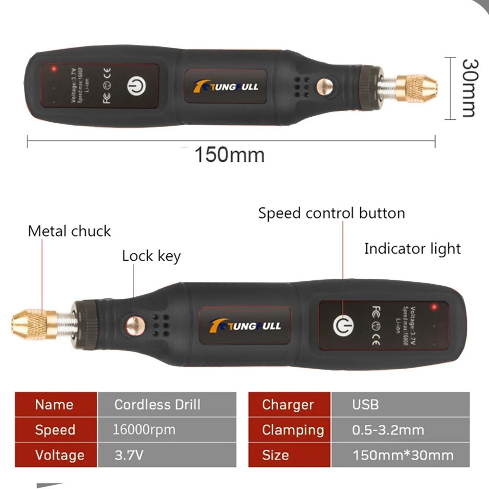 Mini Lithium Electric Drill 3.7V Cordless Rotary Tool for Engraving, Sanding, Polishing, Carving, Cutting, DIY Crafts