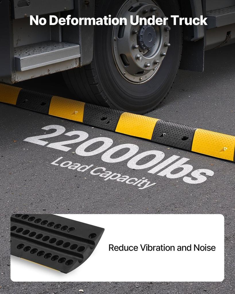 1000MM Rubber Speed Bump, 2 Pack, 2 Channel Heavy Duty Traffic Speed Hump, 9,979 kg/Axle Load Capacity, Cable Protector Ramp with Expansion Screws,