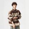 Unisex Übergroßer Mohair-Mischung Rundhals-Pullover Winter Freizeit Gestreifter Strickpullover Teenager Erwachsene