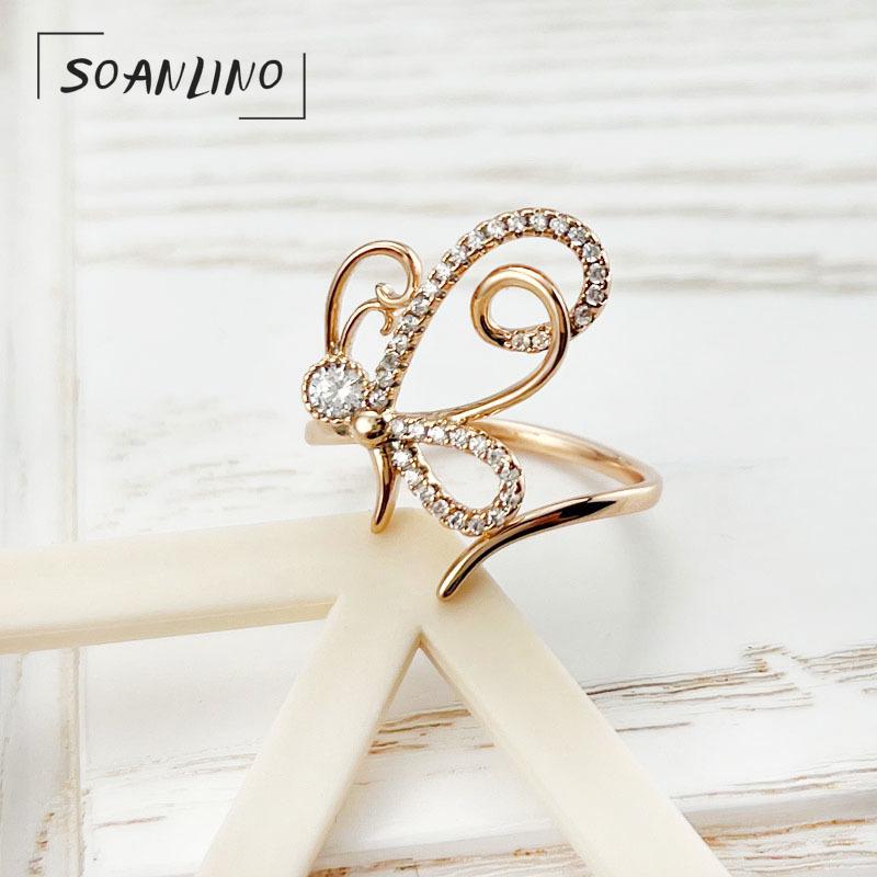 

SOANLINO Изысканное модное кольцо с цирконом из розового золота для женщин