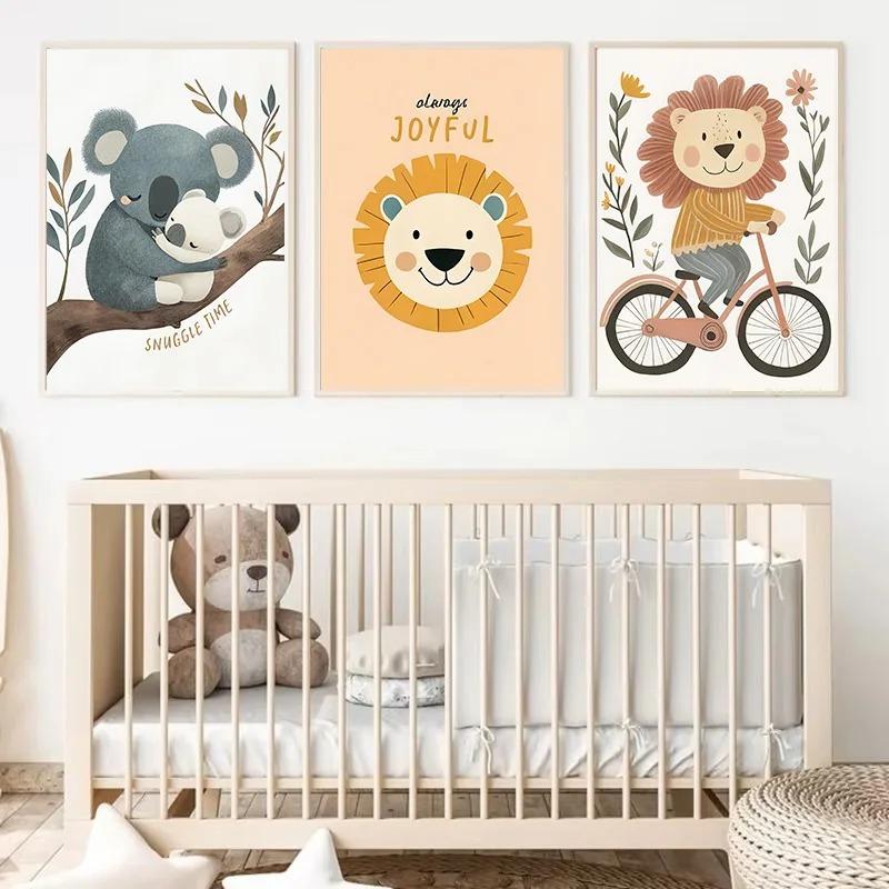 Cute Simple Cartoon Animals Koala Lion Rabbit Wall Art Prints Poster Canvas Painting for Nordic Kids Room Nursery Home Decor