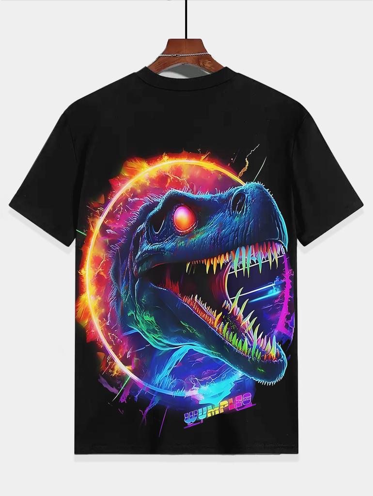 Kinderbekleidung Koreanische Kinderkleidung Dinosaurier in Neon Kinder Frühlingskleidung Oberteile Kurzarm Kinder T-Shirt Oberteil Hemden