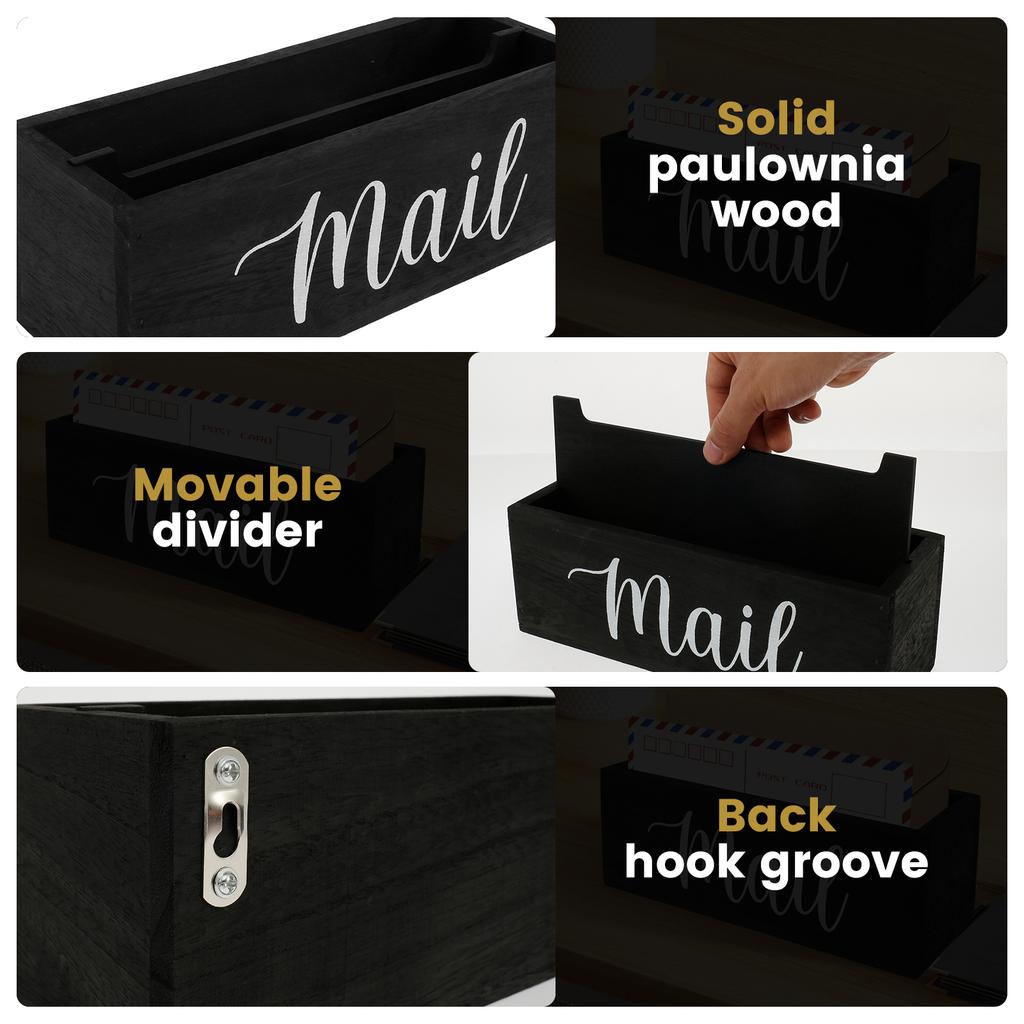 Post-Organizer 2 Fächer Massivholz Tung Holz Posthalter Dekorativer Multifunktionaler Briefhalter für Zuhause Büro Eingangsbereich Wohnzimmer