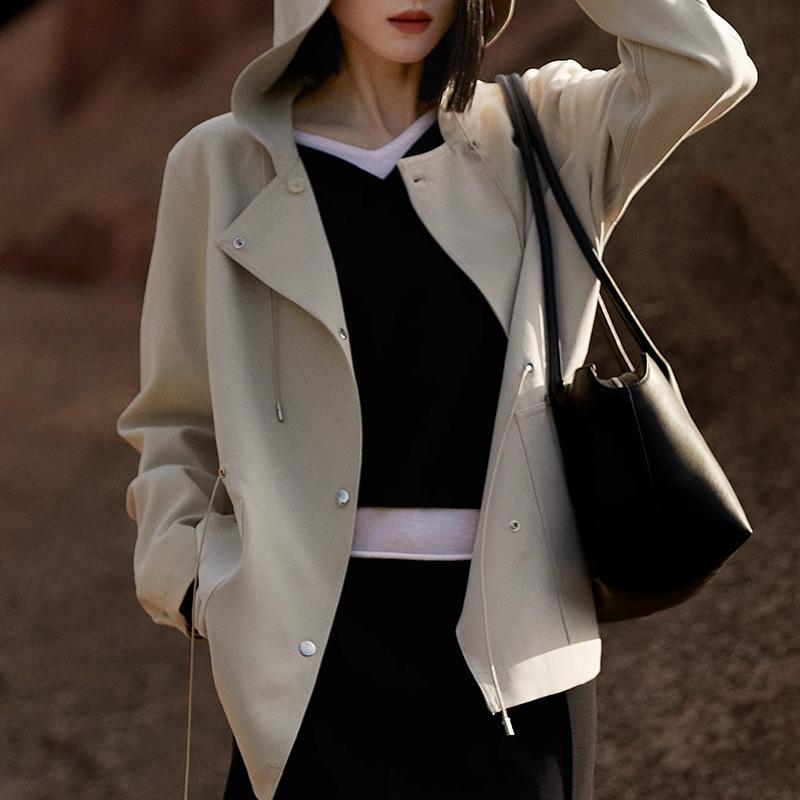 Kesa hooded waist trench coat, short top, spring new casual women's clothing, high sense
