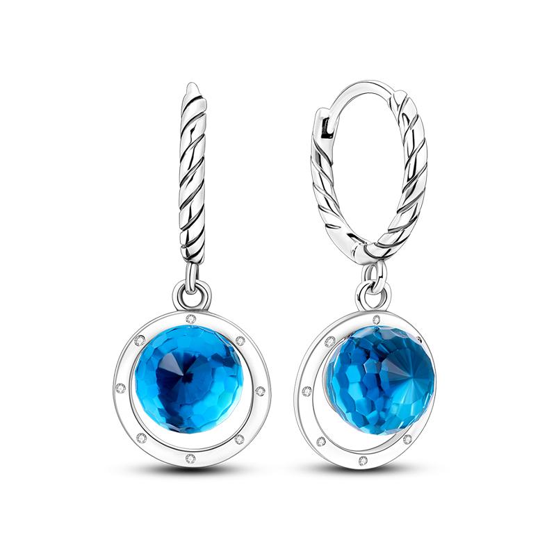 Fashion 925 Silver Color Earrings Blue Zircon Stars Moon Irregularity Earrings For Woman Fine Birthday Jewelry Gifts