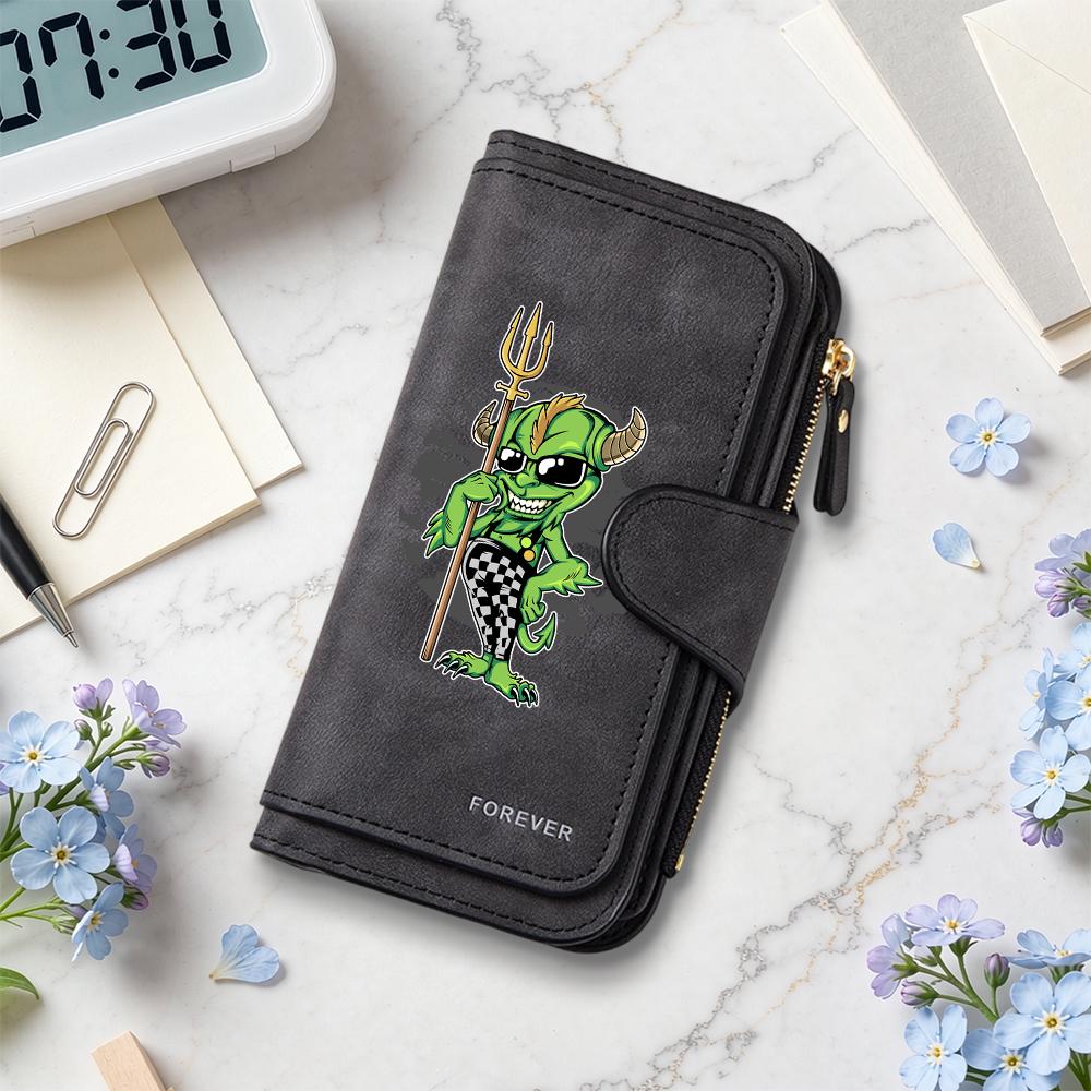 Cool Green Demon Pattern Long Wallet for Daily Use Fashion Multi Card Slot Purse