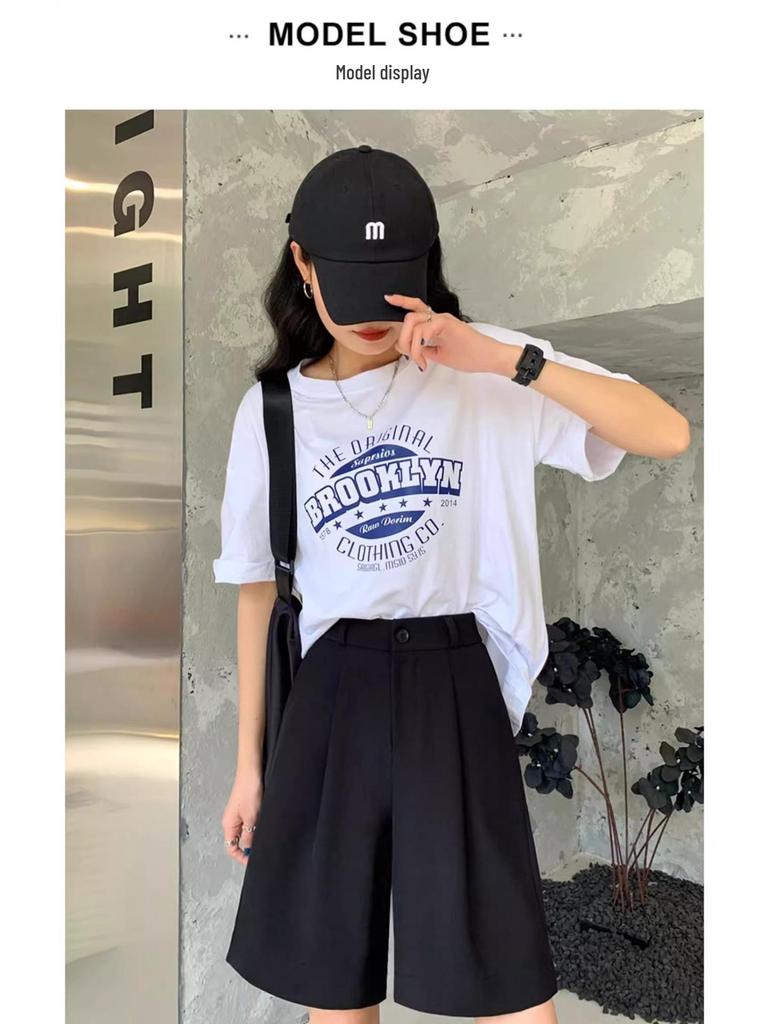Women's High Waist Black A-line Casual Summer Shorts - Slimming, Loose Fit, Wide Leg, Mid-Length