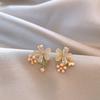 Small fresh diamond petal opal oval stud earrings exquisite light luxury small versatile high-end super flash earrings