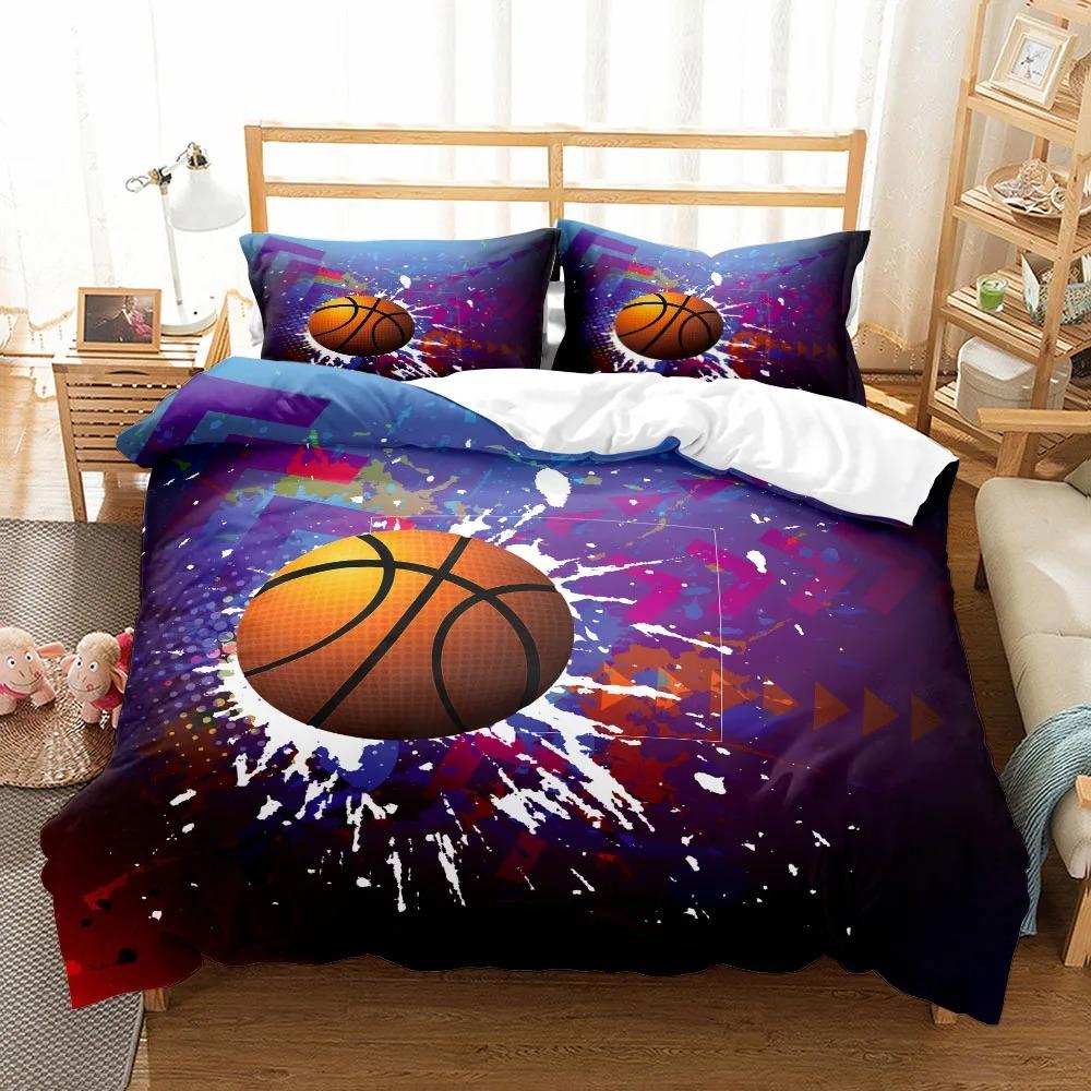 Fantastic Basketball Duvet Cover Set Uk Single Double King US Twin Full Queen King Bed Linen Set Basketball Cartoon Bedding Set