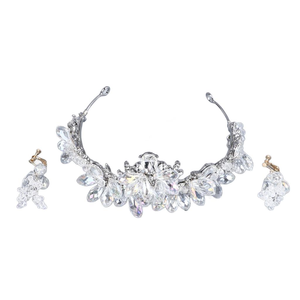 Rhinestone Tiara Hard Alloy Strong Rustproof Elegant Sparkling Compact Princess Tiara with Dangle Earrings for Party
