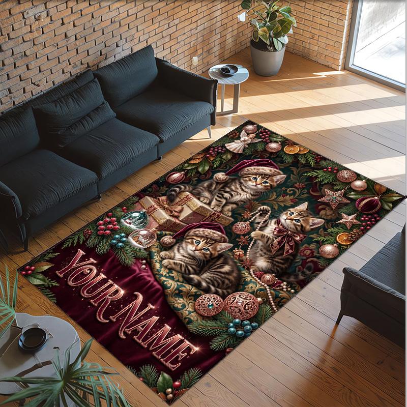 Virgin Mary Theme Crystal Velvet Rug Personalized Custom Name Text Soft Floor Mat Home Decor