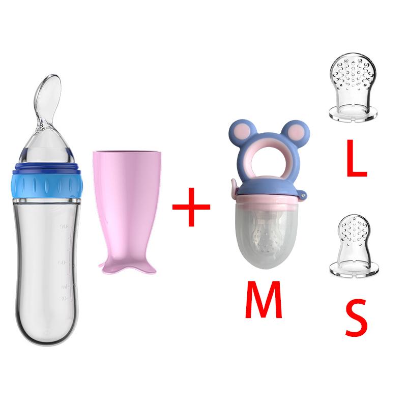 Squeezing Feeding Bottle Cup Baby Pacifier Feeding Set Silicone Cereal Food Supplement Feeder Tableware
