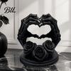 Unique Desk Ornaments 3D Printed Heart Shape Skeleton Hand Ornament, Gothic Rose Skull Statue Niche Style Art Gifts for Home Decor, Dark Romantic