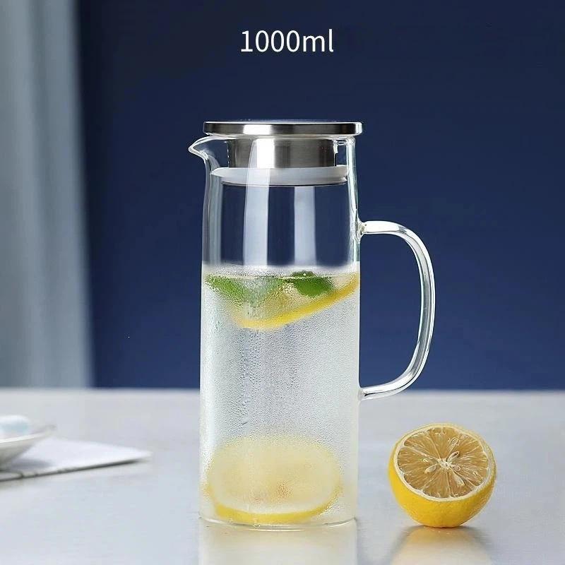 Jarra Minimalista de Vidrio de Borosilicato 1L/1.2L/1.5L Resistente al Calor con Filtro Extraíble para Servir Bebidas Frías y Calientes en Casa