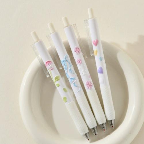 

4pcs/set Scented 3D Relief Retractable Gel Pen Double Ball Tip INS Korean Embossed Writing Pen for Stationery Office School