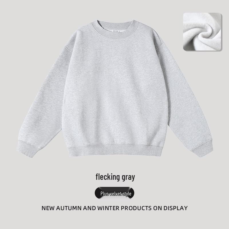 2025 Women's Solid Color Round Neck Sweatshirt - Basic Style, Trendy Brand, Loose Fit, Casual Fleece, Long Sleeve, Hoodless Top