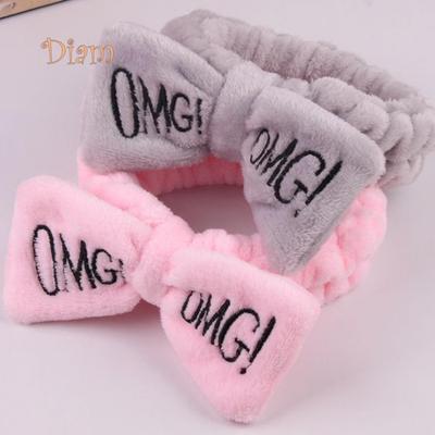 Tenfyer Cute Women Letter Bowknot Peluche Fascia per il lavaggio del viso Fascia per capelli Copricapo elastico