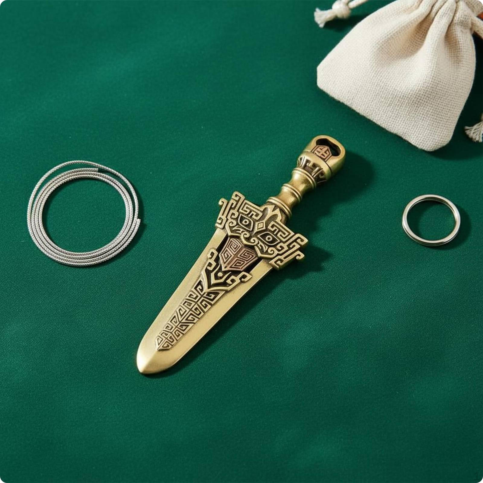 Pendant Geometric Engraving Engraved Pattern Accessory Inlaid Copper Sword