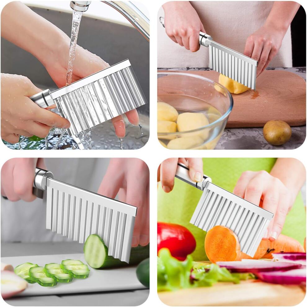 Ergonomic Crinkle Slicer, Robust Stainless Steel Tool For Attractive Food Presentation, Anti-Slip Surface, Dishwasher Safe Handle, Easy To Clean,