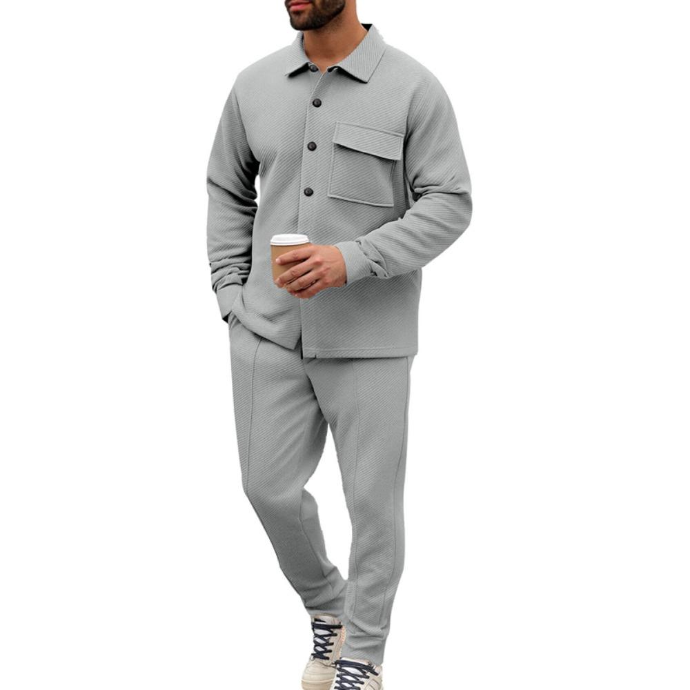 Men's Slim Fit Cardigan Jacket Single-breasted Pocket Long Sleeved Sportswear Elegant Two-Piece Set with Long Pants