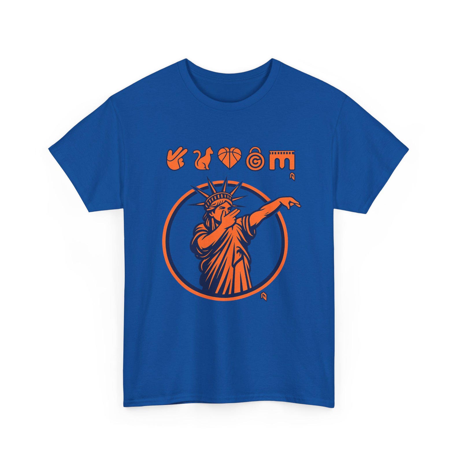 Statue of Liberty Dabbing Tee | NYC Liberty Graphic T-Shirt, Orange Navy Circle, Sports Shirt, NYC Basketball Shirt S