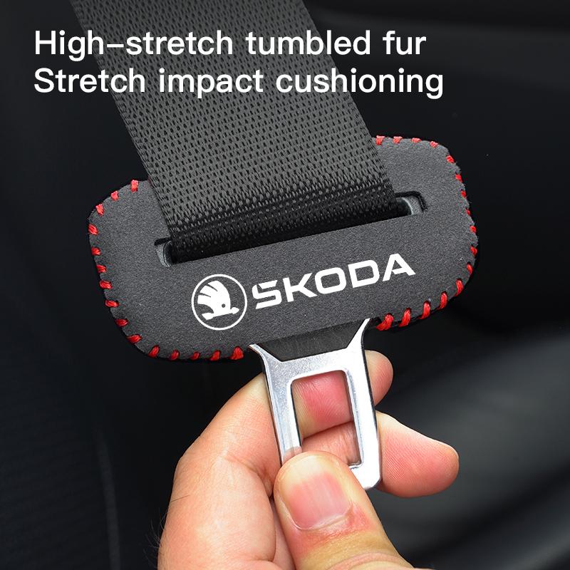 BEVX4 For New Skoda Octavia Kodiaq Fabia Safety Belt Buckle Cover for Anti-collision and Anti-scratch Protection Leather Cover