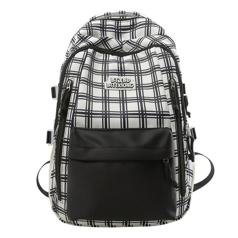 Trendy Plaid Nylon Backpack – Stylish & Durable School Bag for Women, Men, and Teens