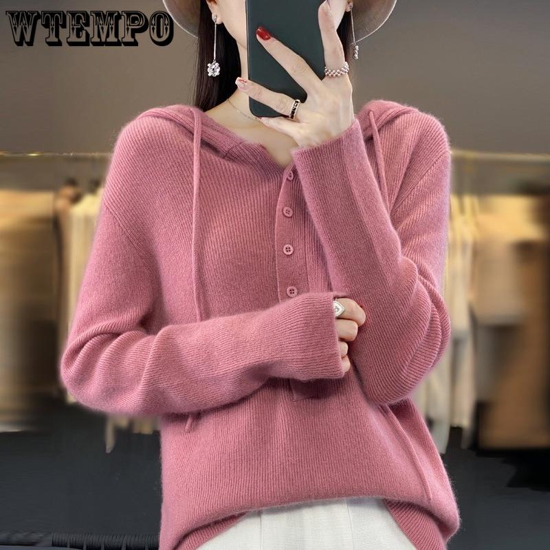 Autumn and Winter Women's Hooded Sweater Candy Color Single Breasted Hooded Knitted Base Sweater