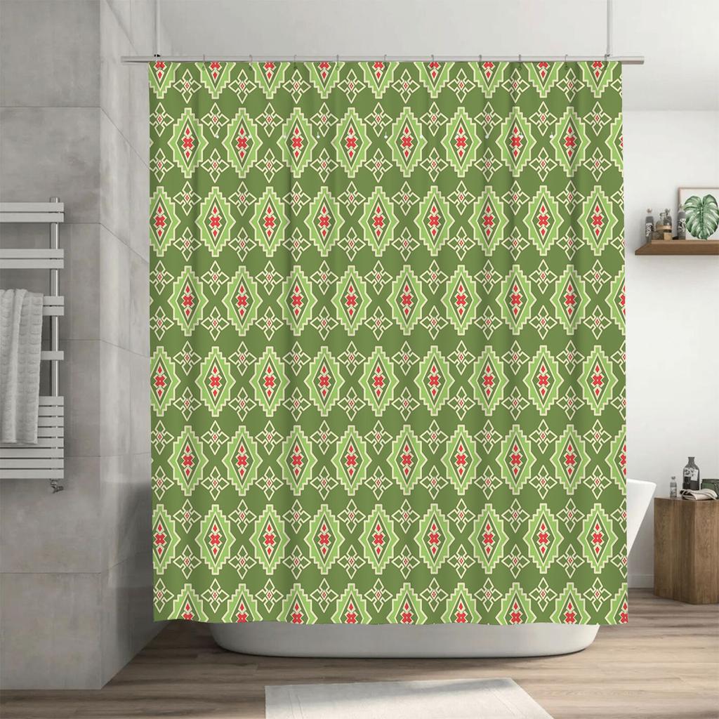 Green Geometric Shower Curtain Waterproof Bathroom Decor Modern Floral Print Home Decor Privacy Screen Customizable Size For You