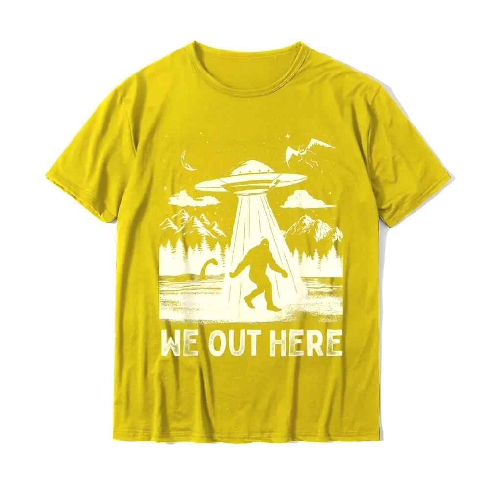 We Out Here Funny Bigfoot Abduction Printed Women T-Shirt Tops Summer Short Sleeve Round Neck Tshirts